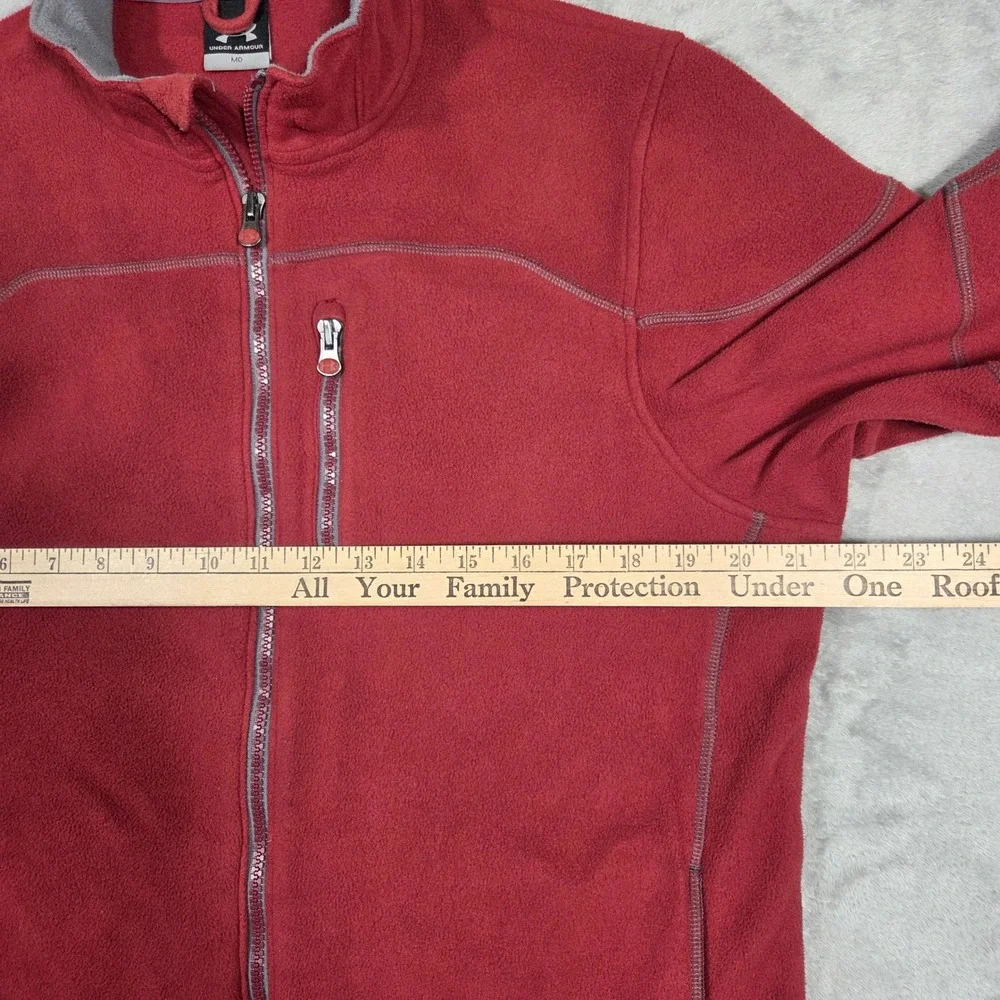 Under Armour Mens Red Fleece Full Zip Mock Neck Sweater M Athleisure Gym Workout